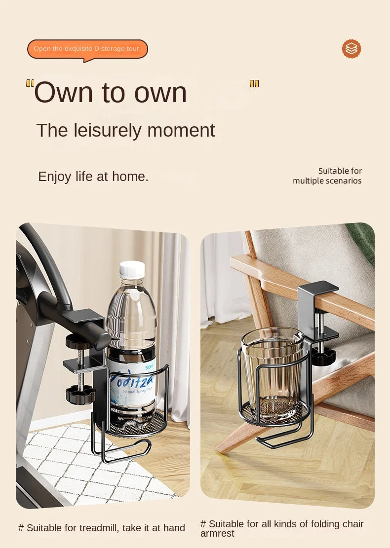 2 in 1 No Drill Desk Cup Holder Adjustable Upgraded Arm Clamp Stand 360 Degree Rotating Table Edge Clamp Anti-Fall Cup Holder