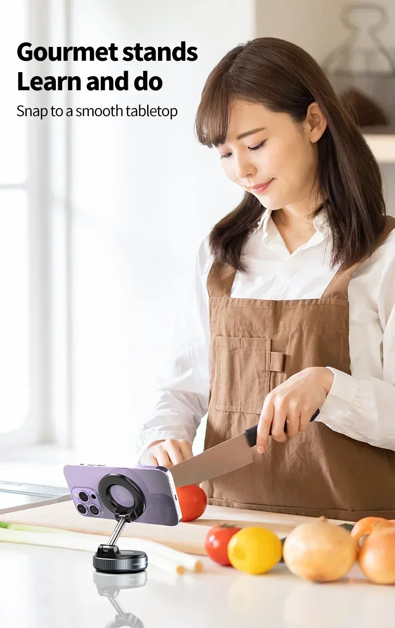 Strong Magnetic Phone Holder Foldable Design 360° Adjustable Vacuum Car Mount For Cell Phone For iphone Live Streaming